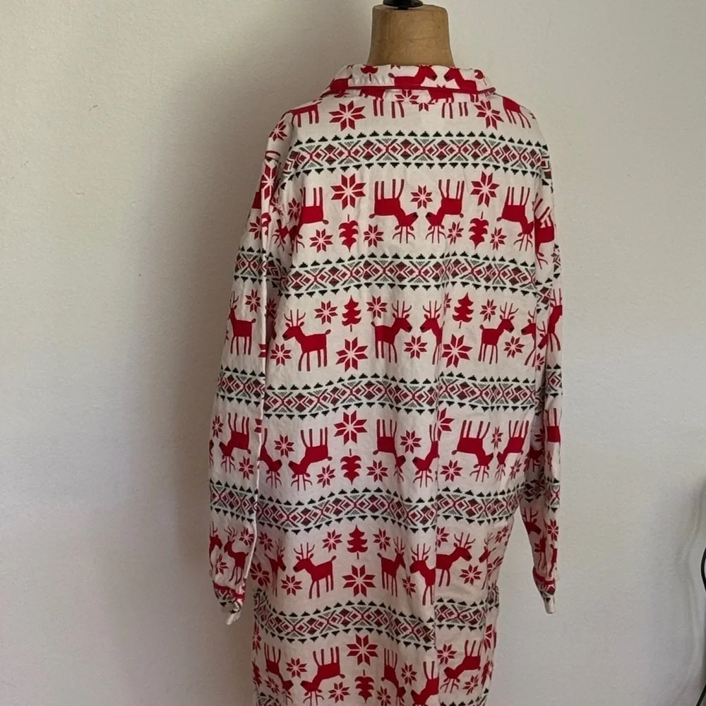 Hanna Andersson sz XL cotton Red and White Reindeer Pajama Top night gown VGUC